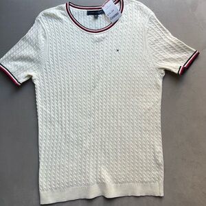 Tommy Hilfiger White Knit Top with Red and Black Trim